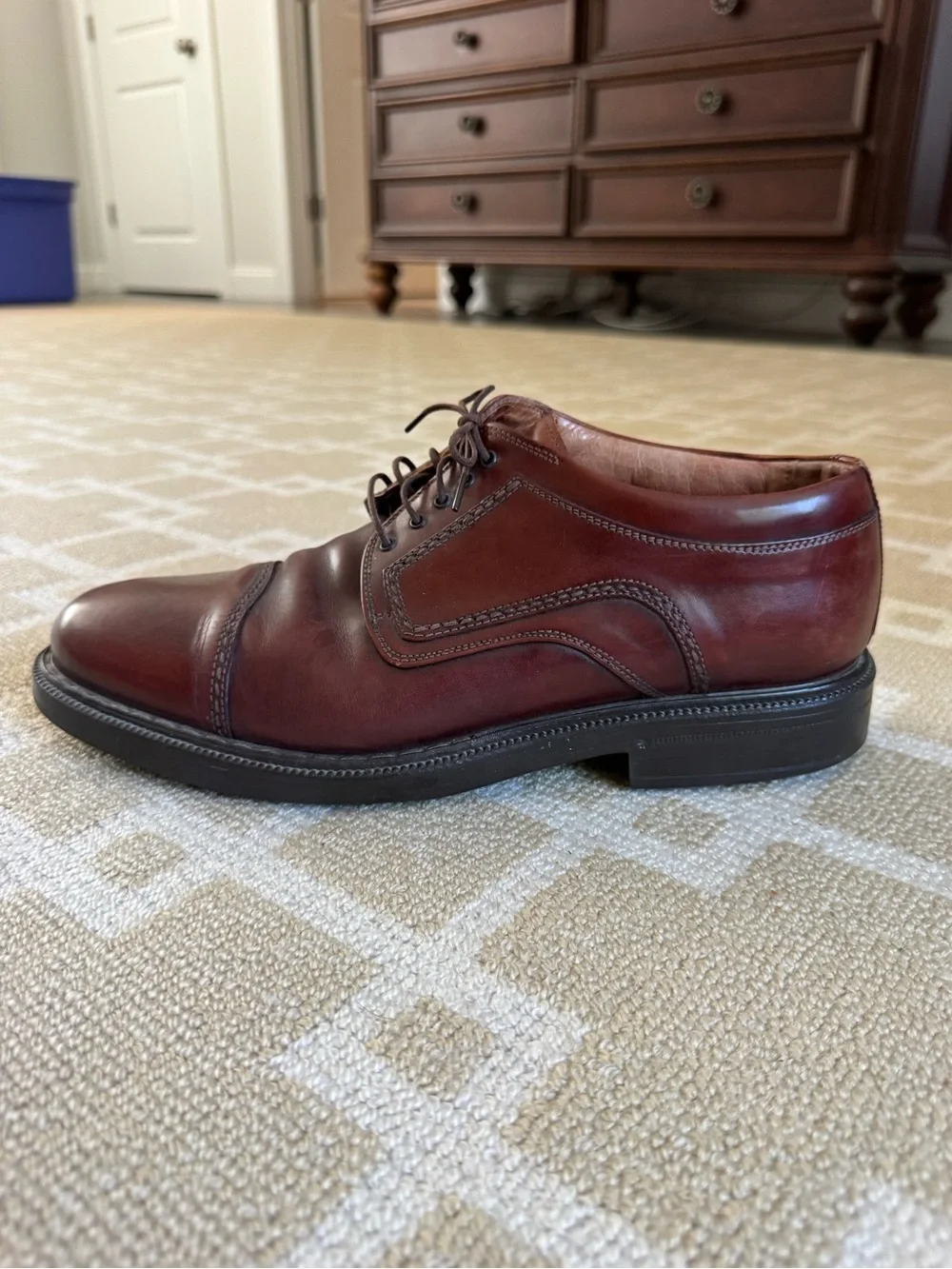 Johnston & Murphy Brown Leather Cap Toe Oxford Dress Shoes Made in Italy 10